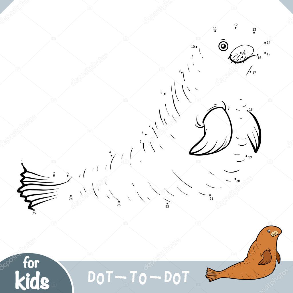 Numbers game, education dot to dot game for children, Southern Sea Lion