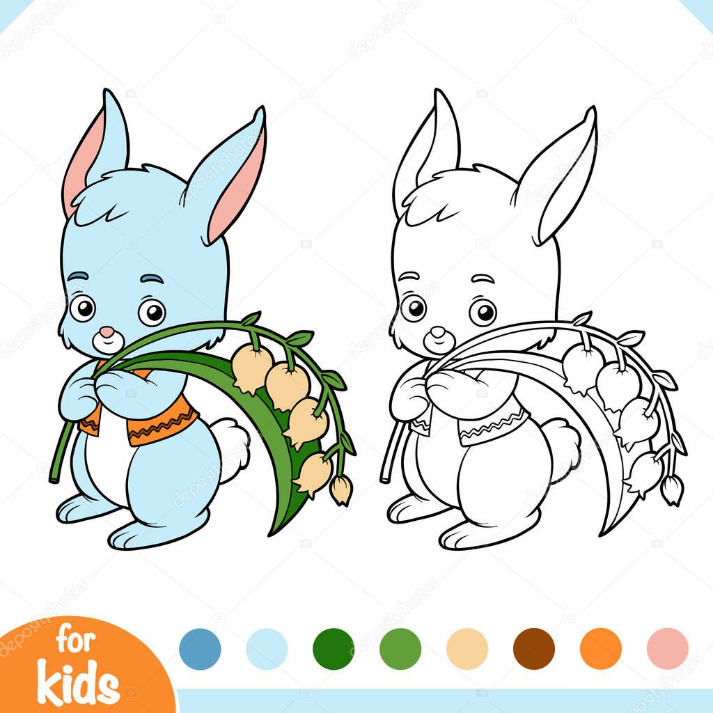 Coloring book for children, Cute bunny and lilies of the valley