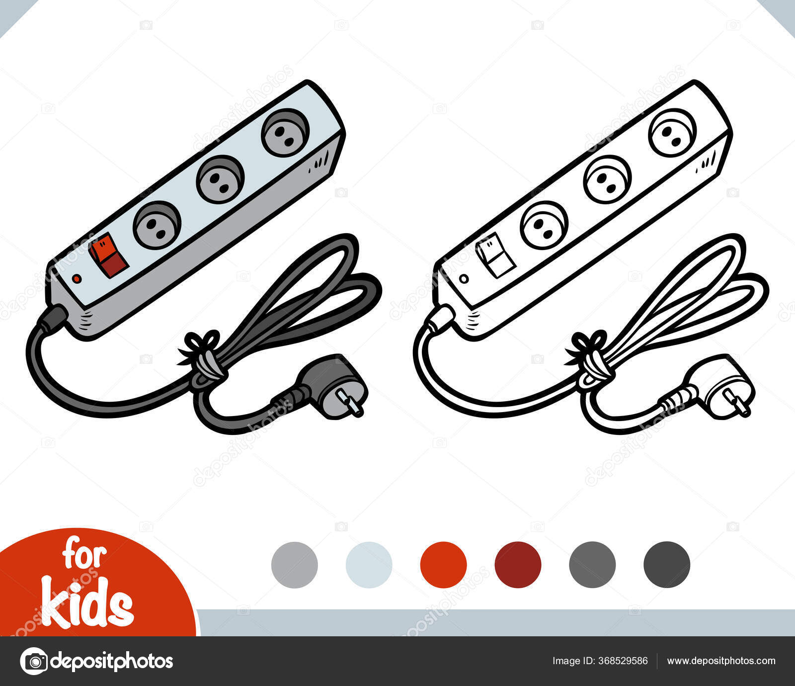 Coloring Book Children Power Extension Cord Stock Vector by