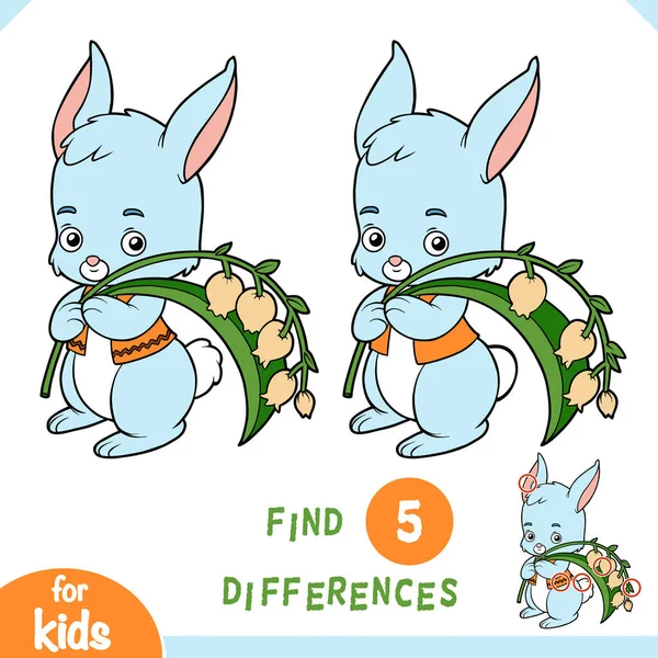 違いを見つける 子供のための教育ゲーム かわいいウサギと谷のユリ — ストックベクタ