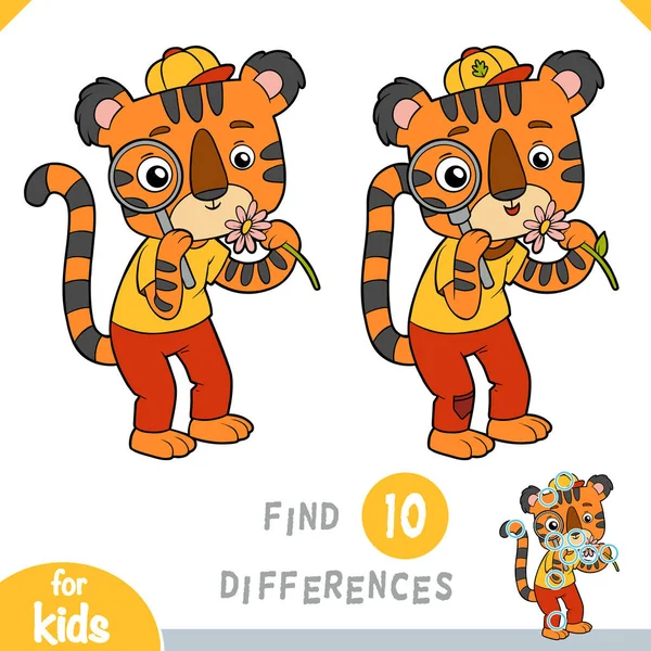 Encontrar Diferencias Juego Educativo Para Los Niños Tigre Lindo Con — Vector de stock