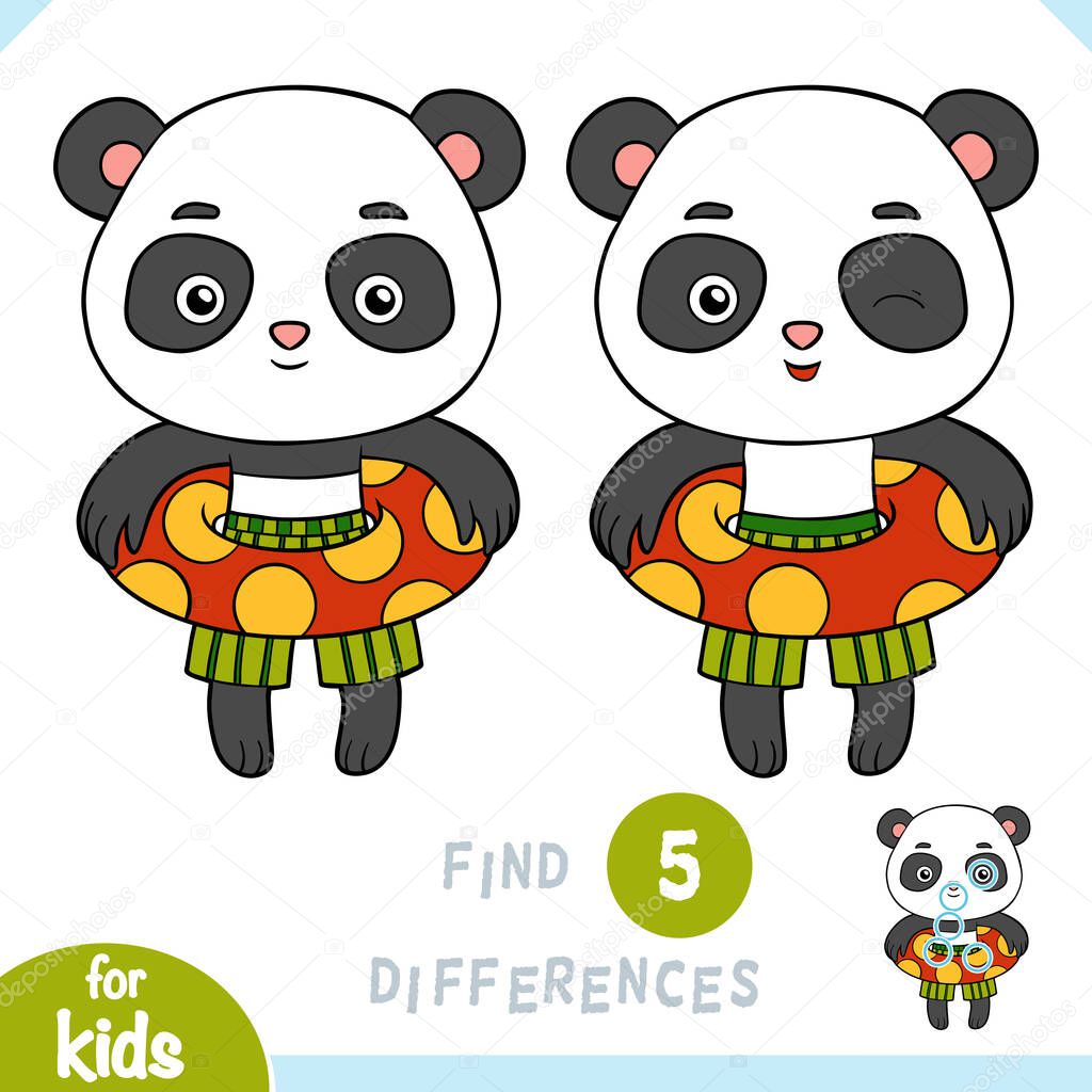 Find differences, educational game for children, Cute panda and inflatable rubber ring