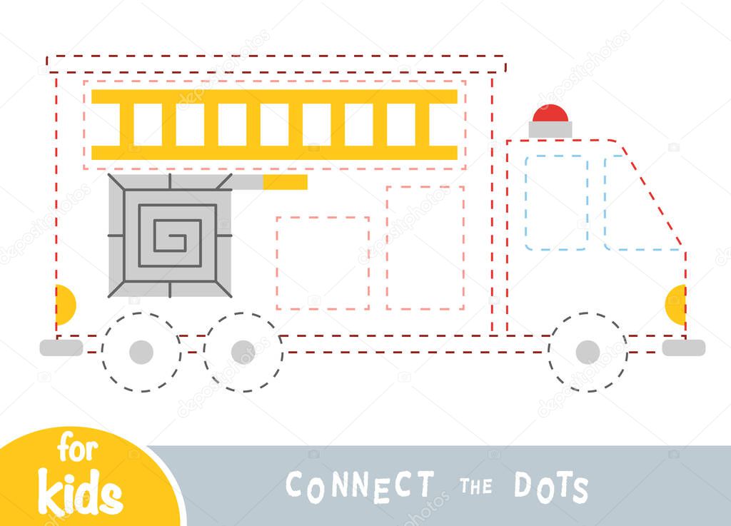 Connect the dots, education game for children, Fire engine