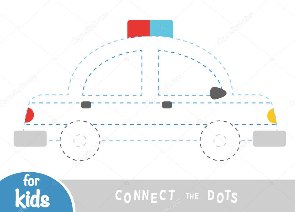 Connect the dots, education game for children, Police car