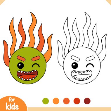 Çocuklar için boyama kitabı, sevimli bakteri ve virüs karakteri