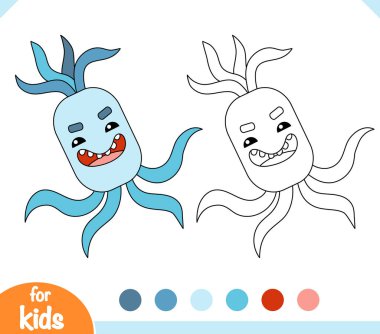 Çocuklar için boyama kitabı, sevimli bakteri ve virüs karakteri