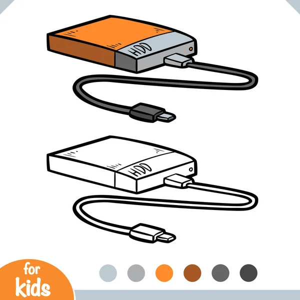 Buku Mewarnai Untuk Anak Anak Hard Disk Drive Eksternal - Stok Vektor