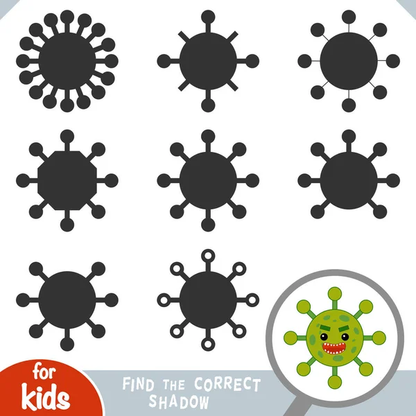 Najít Správný Stín Vzdělávací Hra Pro Děti Roztomilé Bakterie Virus — Stockový vektor