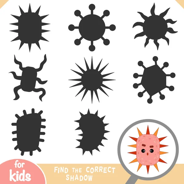 Najít Správný Stín Vzdělávací Hra Pro Děti Roztomilé Bakterie Virus — Stockový vektor