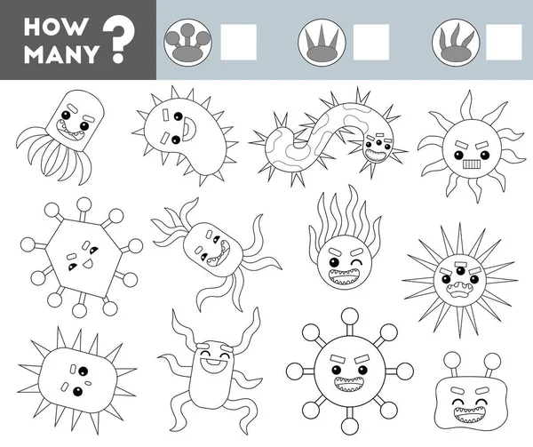 为学龄前儿童计算游戏 教育一个数学游戏 数数有多少病毒和细菌 并写下结果 — 图库矢量图片