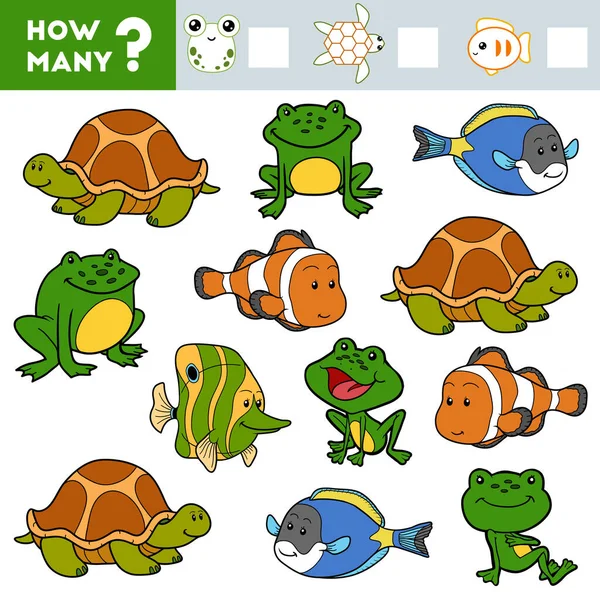 Игра Детей Дошкольного Возраста Образовательная Математическая Игра Подсчитайте Сколько Черепах — стоковый вектор