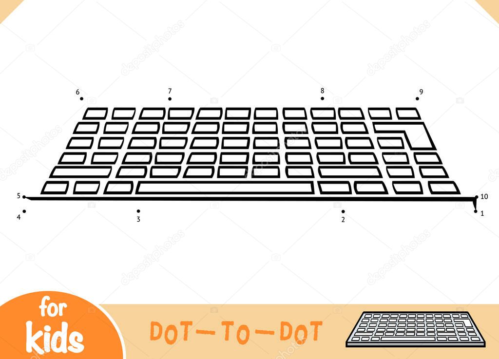 Numbers game, education dot to dot game for children, Computer keyboard