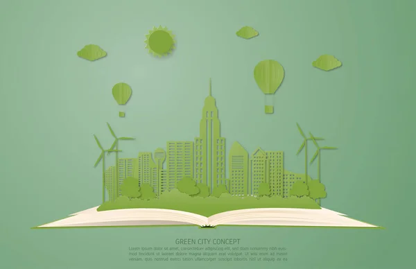 Ecology and environment conservation concept. Green city landsca — Stock Vector