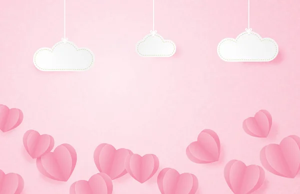 Valentinstag-Banner mit Herzform schwebt auf rosa Backgro — Stockvektor