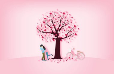 Bir sevgiliyle aşkın tasviri. Birbirlerine sarılıyorlar ve bir bisiklet ve...