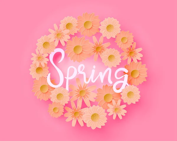 Banner de primavera com flor em corte de papel e estilo artesanal. Vetor i —  Vetores de Stock