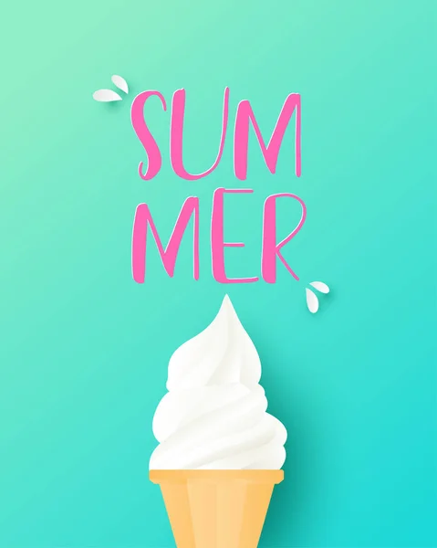 Papírové Umění Řemeslná Výroba Zmrzliny Kornout Pozadí Letní Plakát Nebo — Stockový vektor