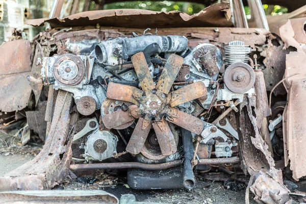 Queimado Oxidado Peças Carro Antigo Visto Frente — Fotografia de Stock