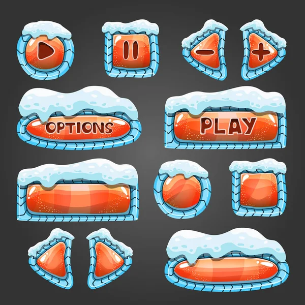 Inverno desenhos animados botões laranja com neve — Vetor de Stock