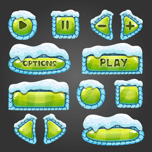 Χειμώνα κινουμένων σχεδίων ελαφριά πράσινα κουμπιά με το χιόνι — Διανυσματικό Αρχείο