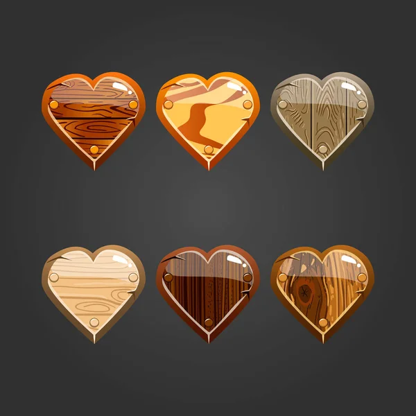 Set con corazón de madera — Vector de stock