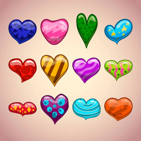 Set con corazones de dibujos animados — Vector de stock