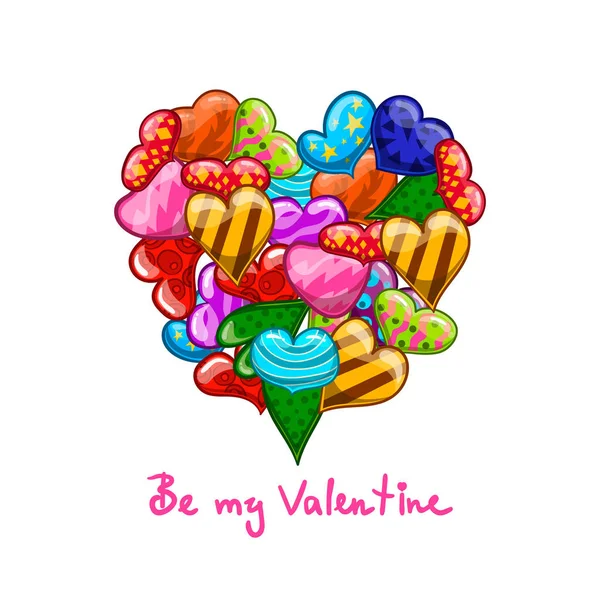 Biglietto di auguri San Valentino con cuore cartone animato — Vettoriale Stock