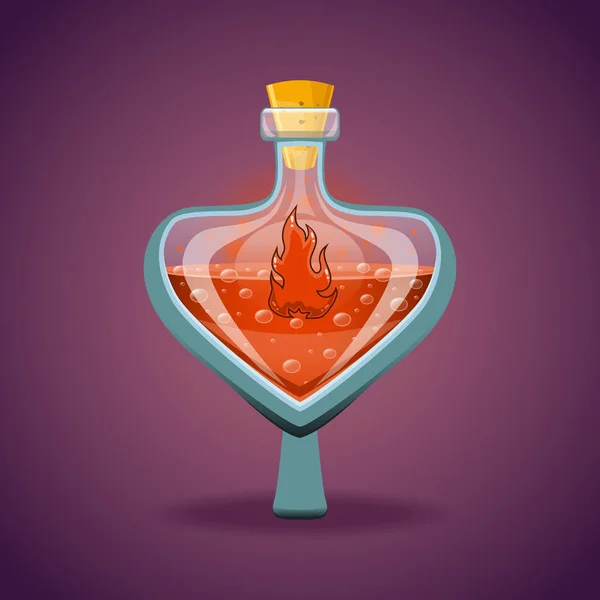 Botella de elixir mágico con llama — Vector de stock