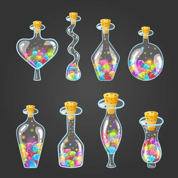 Grande set di elisir bottiglia con gemme — Vettoriale Stock