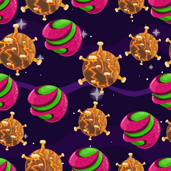 Seamless pattern with fantazy cartoon planet