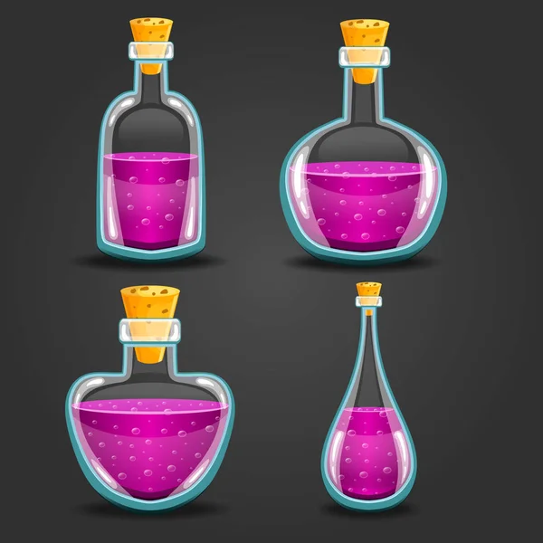 Набор различных бутылок с эликсиром — стоковый вектор