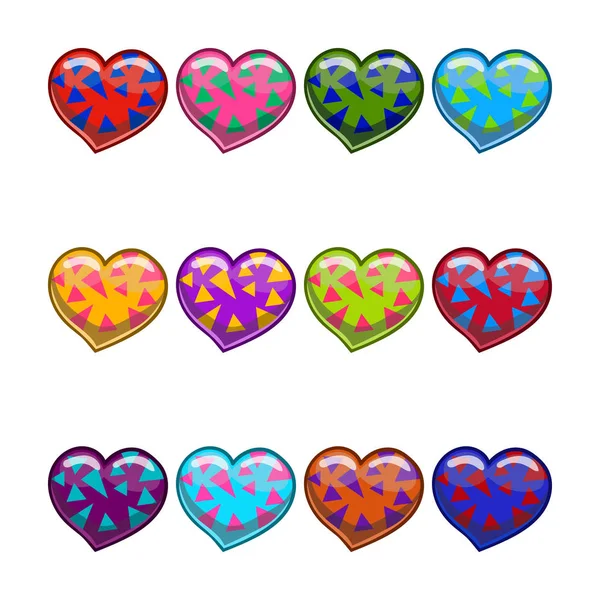 Gran conjunto con dibujos animados de diferentes corazones — Vector de stock