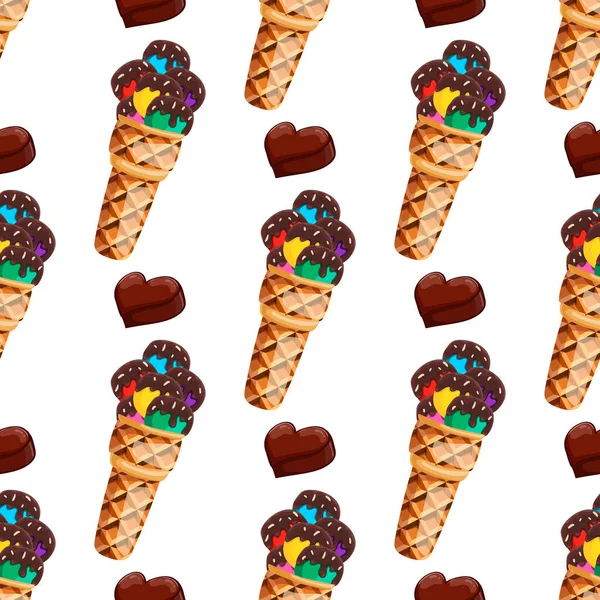 Seamless pattern with the vector cartoon ice-cream — Stock Vector