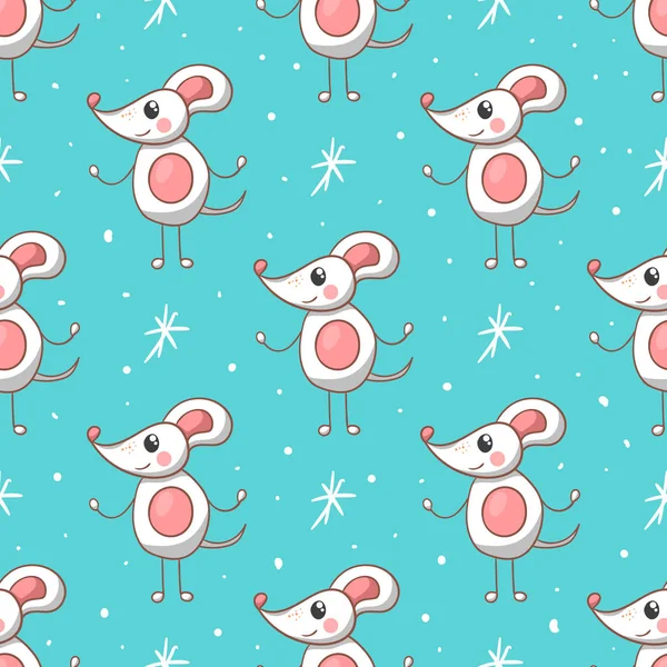 Winter naadloos patroon met cartoon leuke muis — Stockvector