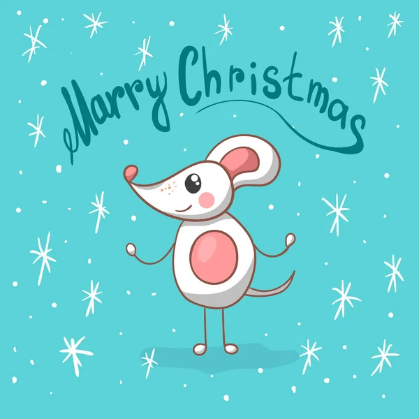 Greeting Christmas card with vector cute mouse — ストックベクタ