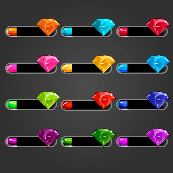 Grote set bar downloader met verschillende edelstenen — Stockvector