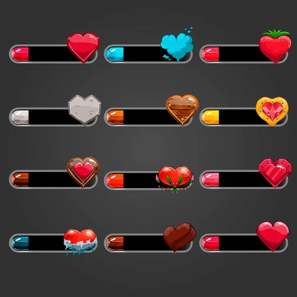 Gran conjunto de descargador de barras con diferentes corazones — Vector de stock