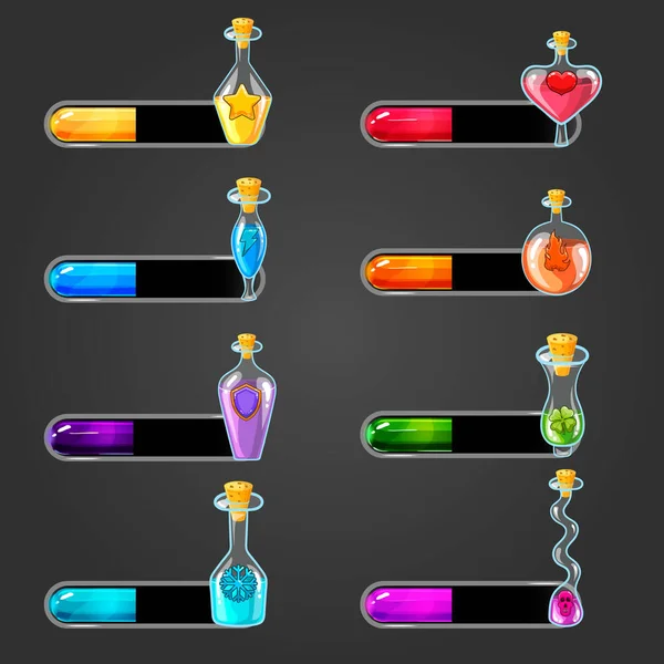 Set di downloader bar con bottiglie di elexir — Vettoriale Stock