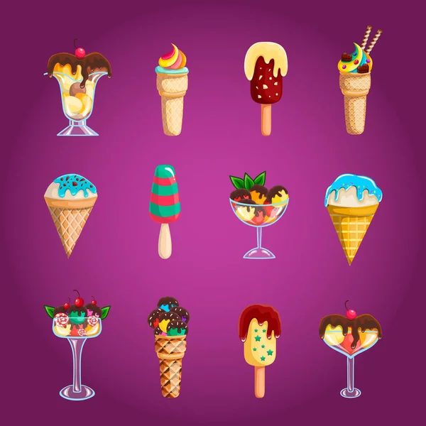 大套矢量不同的冰淇淋 — 图库矢量图片