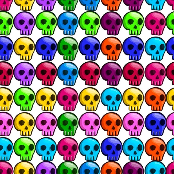 Płynny wzór z wektorem kolorowanki czaszki kreskówki — Wektor stockowy