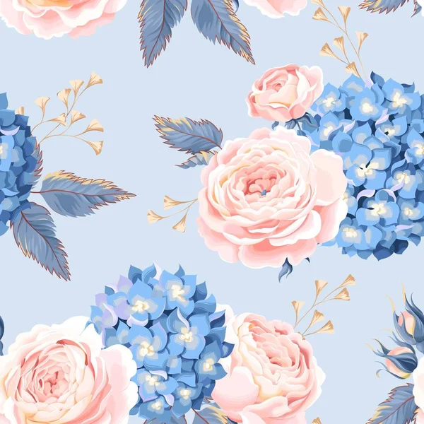 Rose et hortensia sans couture — Image vectorielle