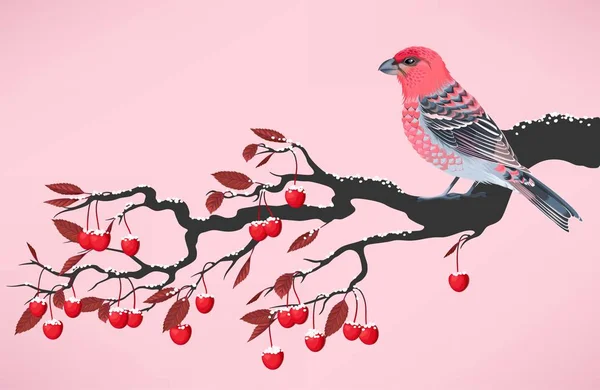 Рожевий птах на вишневій гілці — стоковий вектор