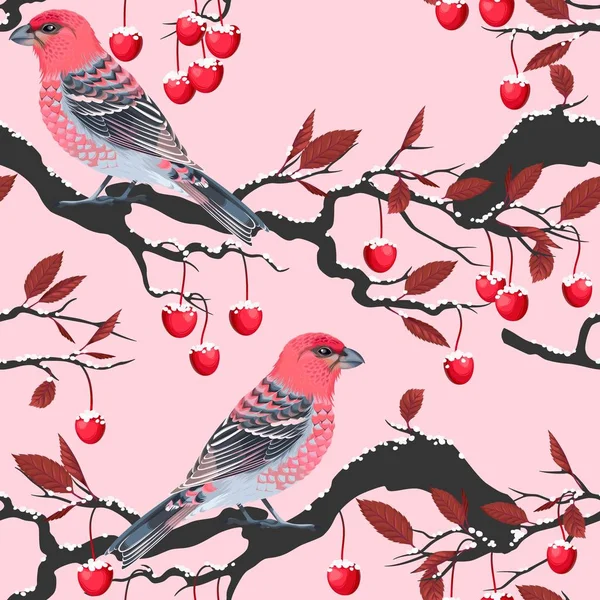 Vogels en naadloze kersenboom — Stockvector