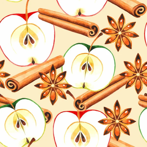 Manzana y canela sin costura — Vector de stock