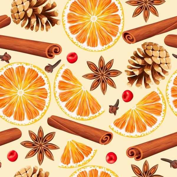 Oranges et épices sans couture — Image vectorielle