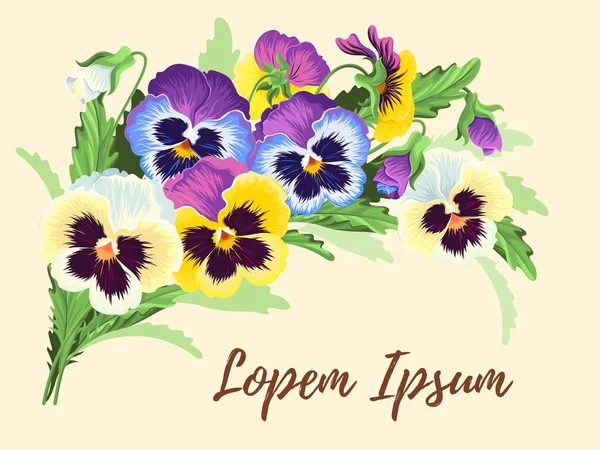 Vintage card with pansies — Stock Vector