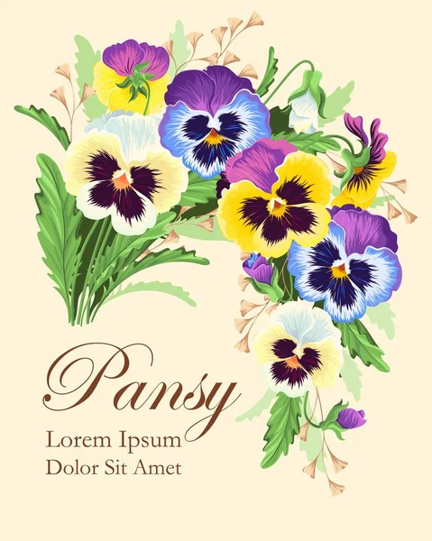 Vintage card with pansies — Stock Vector