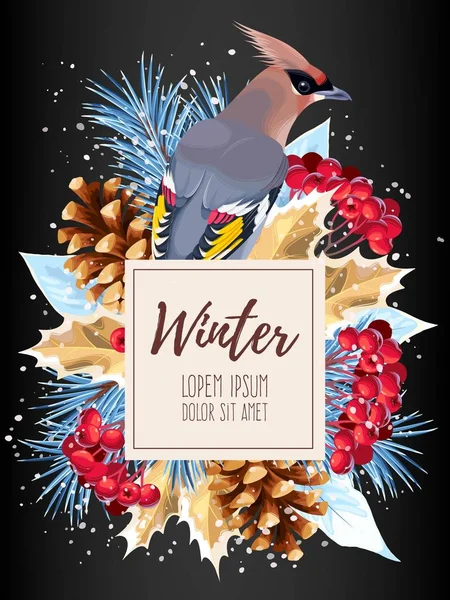 Winter card with rowan — Stock Vector