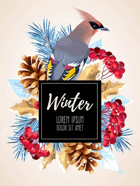 Tarjeta de invierno con rowan — Archivo Imágenes Vectoriales