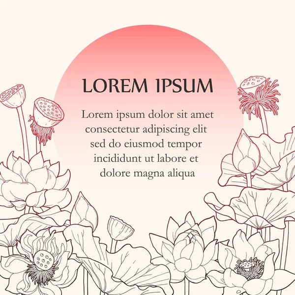 Tarjeta con flores de loto — Vector de stock